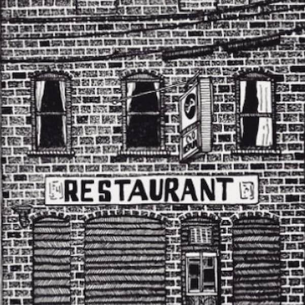 A sketch of the exterior of the C&O Restaurant.