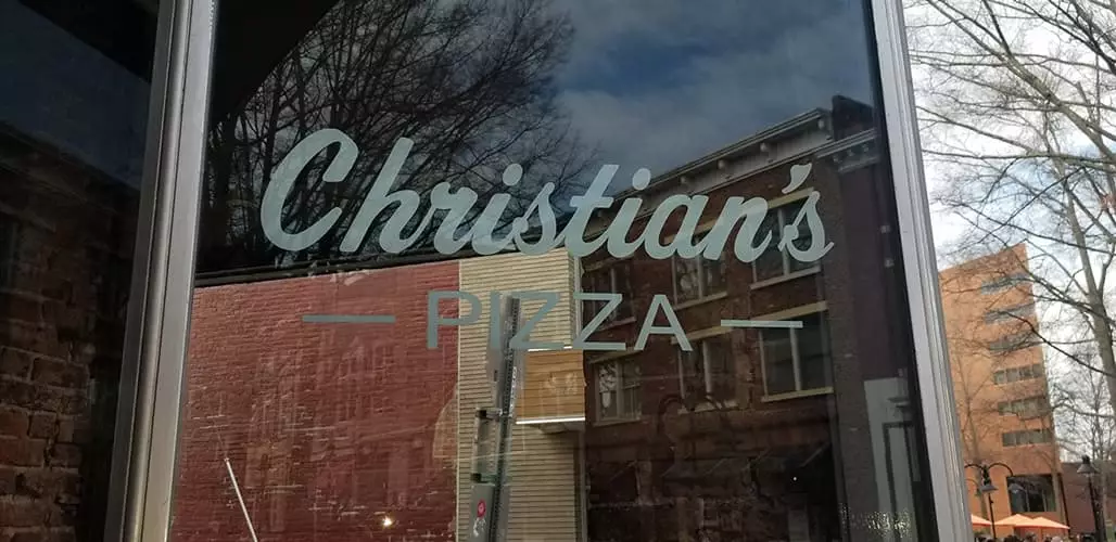 sign for Christian's Pizza
