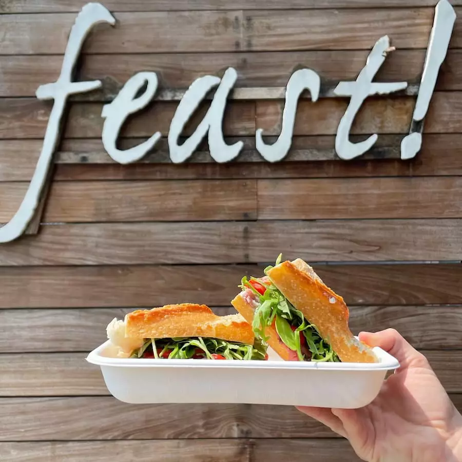 Enjoy a sandwich for lunch on the outdoor patio at Feast!