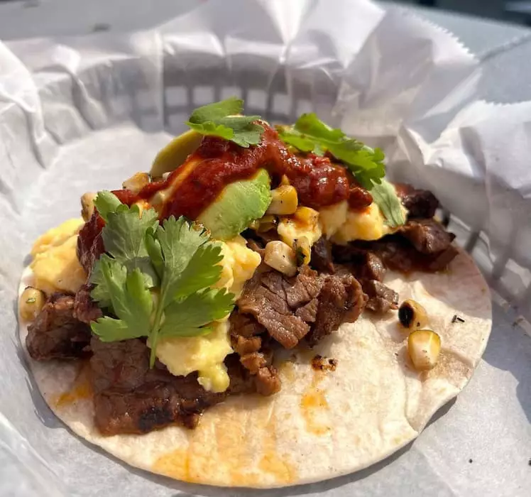 Breakfast or brunch, enjoy this steak and egg breakfast taco at Brazos