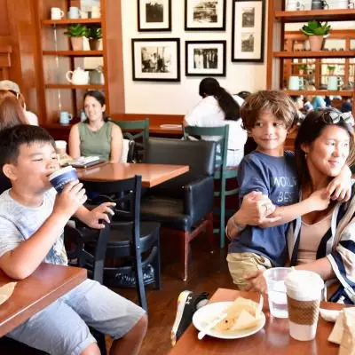 Family having breakfast at Greenberry's.