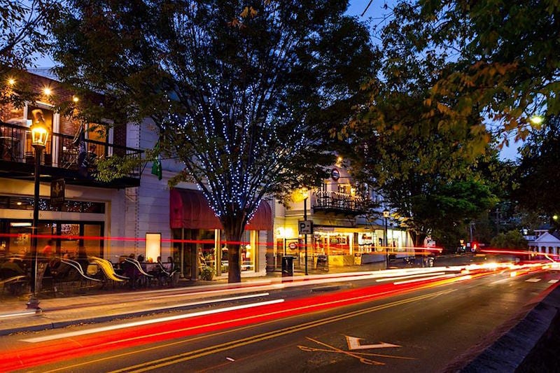 The Corner in Charlottesville at night