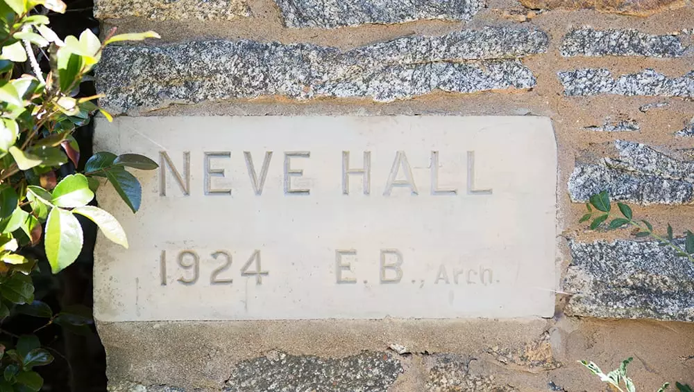 Cornerstone of Neve Hall, now the tasting room of Potter's Cider.