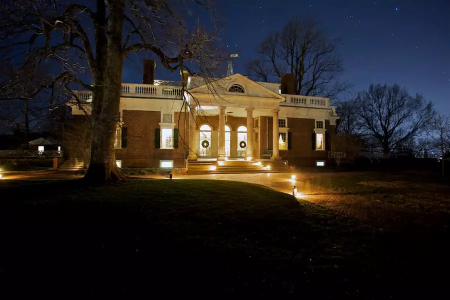 Monticello illuminated at night