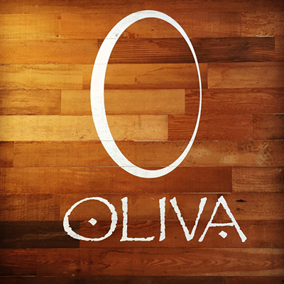 Oliva logo on wood board.
