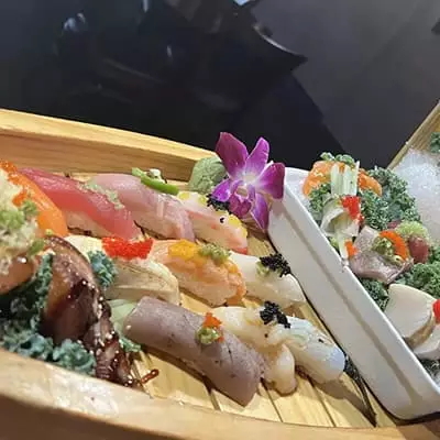 Sushi on a wooden platter