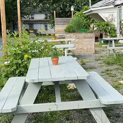 A picnic table at Birdhouse Restaurant